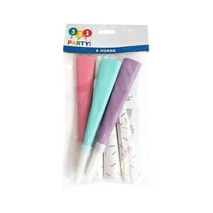 321 Party Favors 6 Horns Pastel Colors 11" Toy Fun Music Noise Makers Girlie NEW
